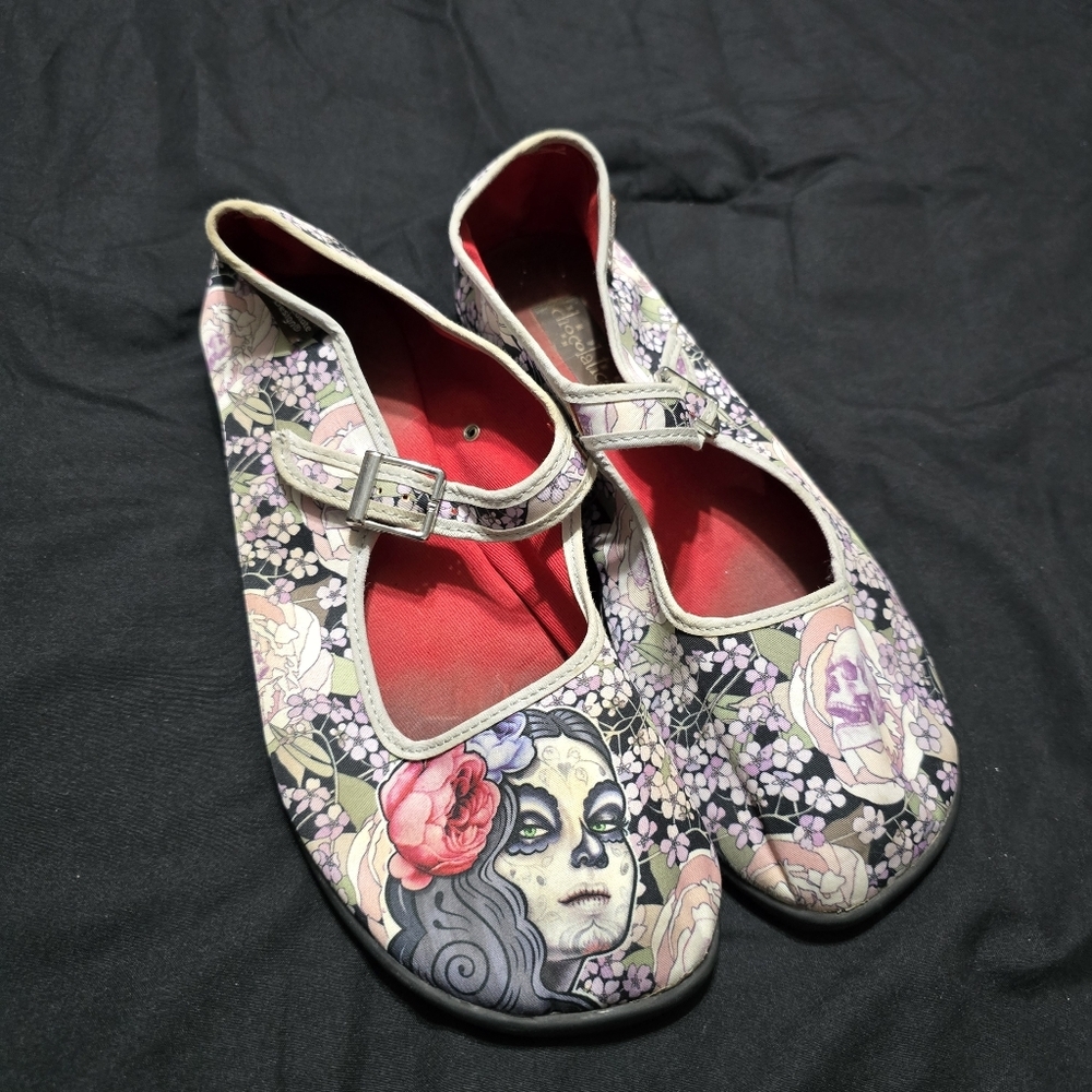 Hot Chocolate Design Mary Jane Flats Flora La Muerte Day of Dead Size 38 US 8